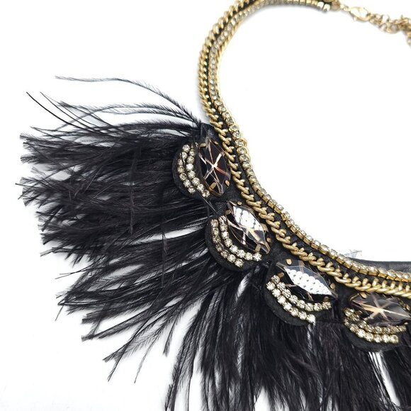 Stella and Dot Harper Feather Statement Necklace With Rhinestone Embellishments - Picture 2 of 9